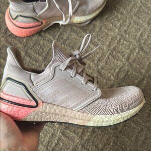 Adidas Cream and Pink Athletic Shoes with Knit Upper